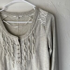 Miss Me Long Sleeve Top Crochet Detail Button Henley S Bling Y2k Western‎ Grunge